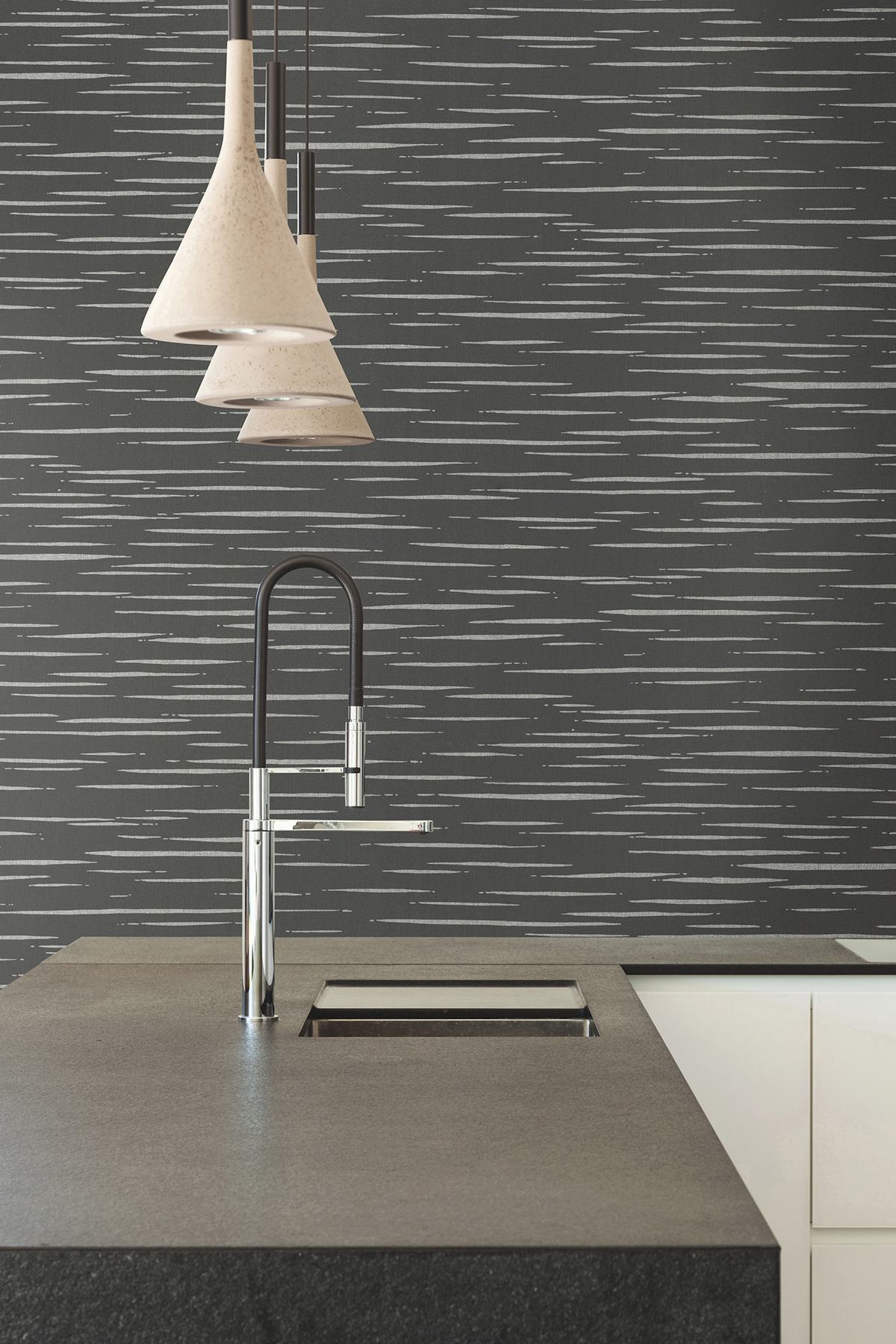 Longitude Charcoal Striated Wallpaper