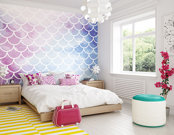 Watercolour Mermaid Scales Wall Mural