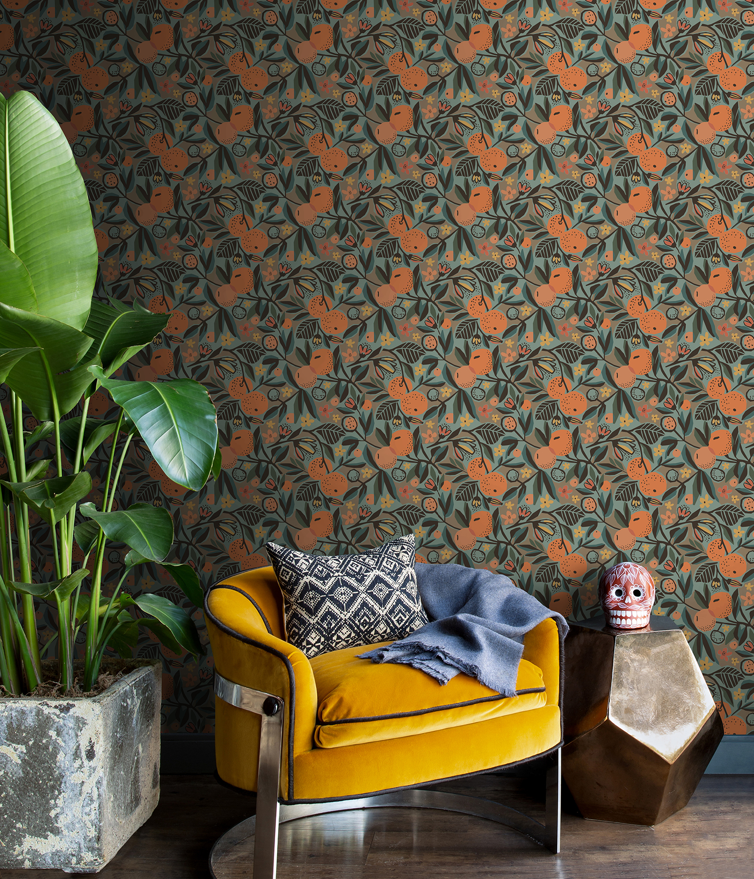 Teal Clementine Garden Peel & Stick Wallpaper