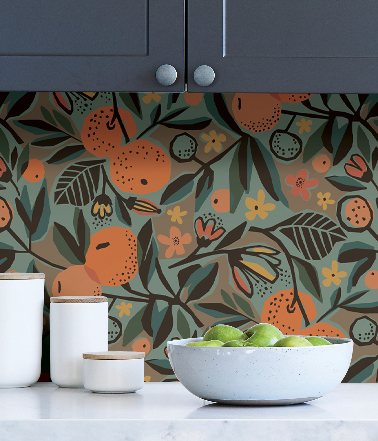 Teal Clementine Garden Peel & Stick Wallpaper
