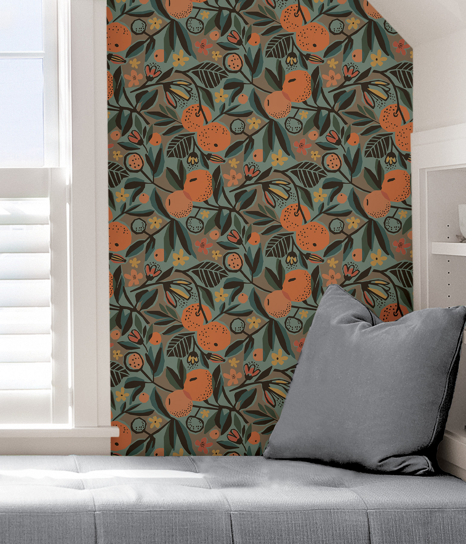 Teal Clementine Garden Peel & Stick Wallpaper