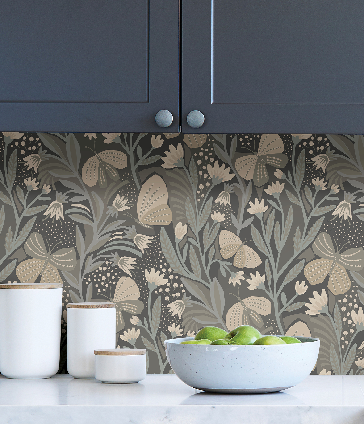 Blue Grey Papillon Flutter Peel & Stick Wallpaper