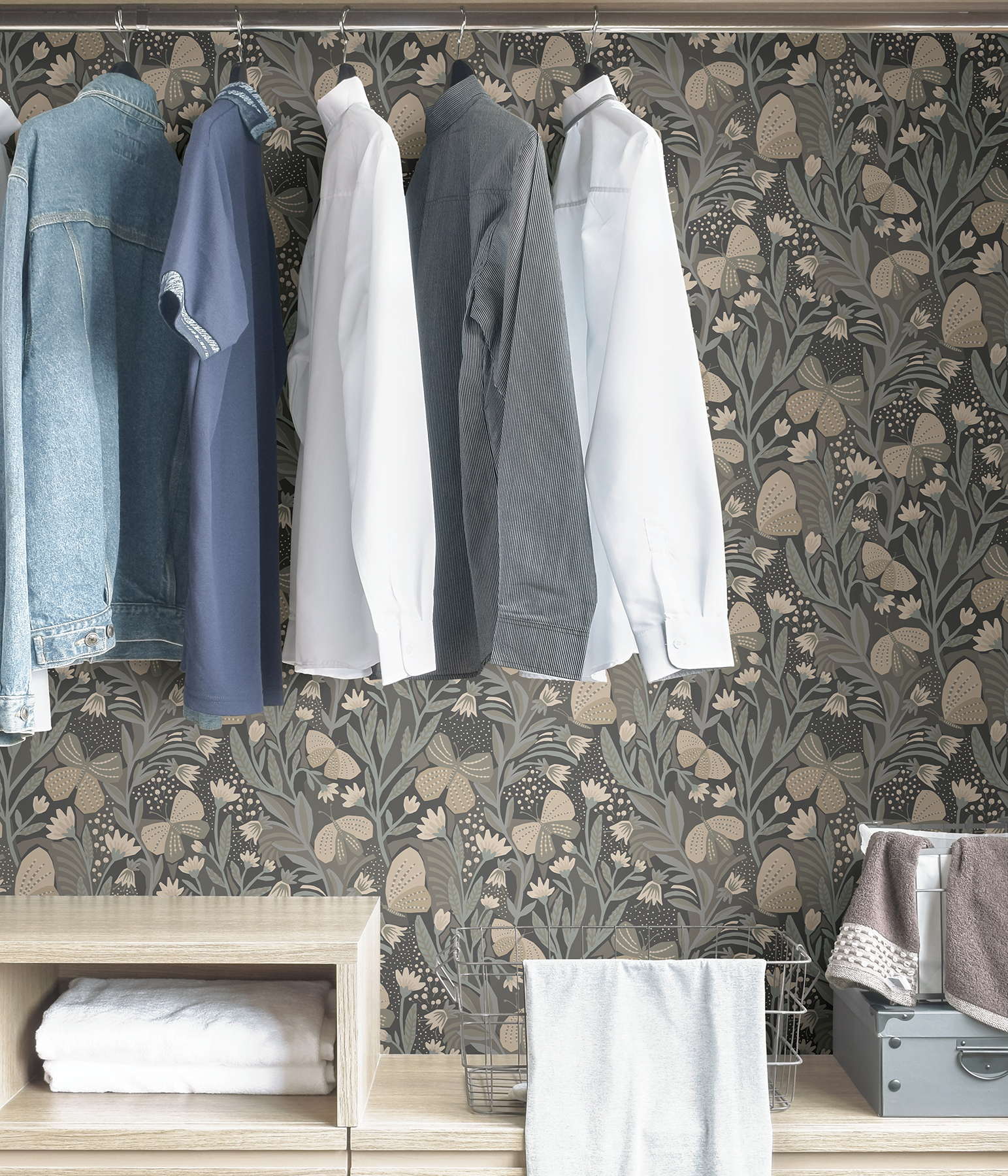Blue Grey Papillon Flutter Peel & Stick Wallpaper
