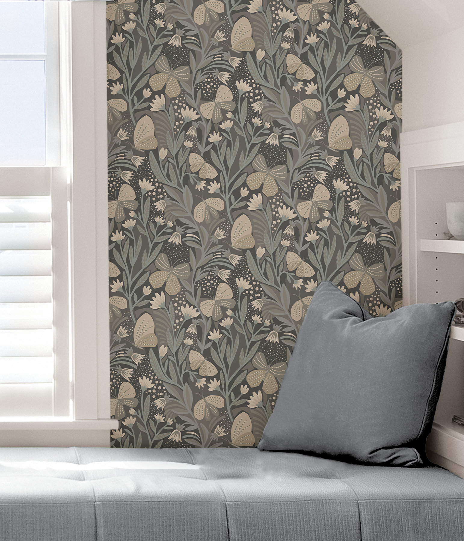 Blue Grey Papillon Flutter Peel & Stick Wallpaper