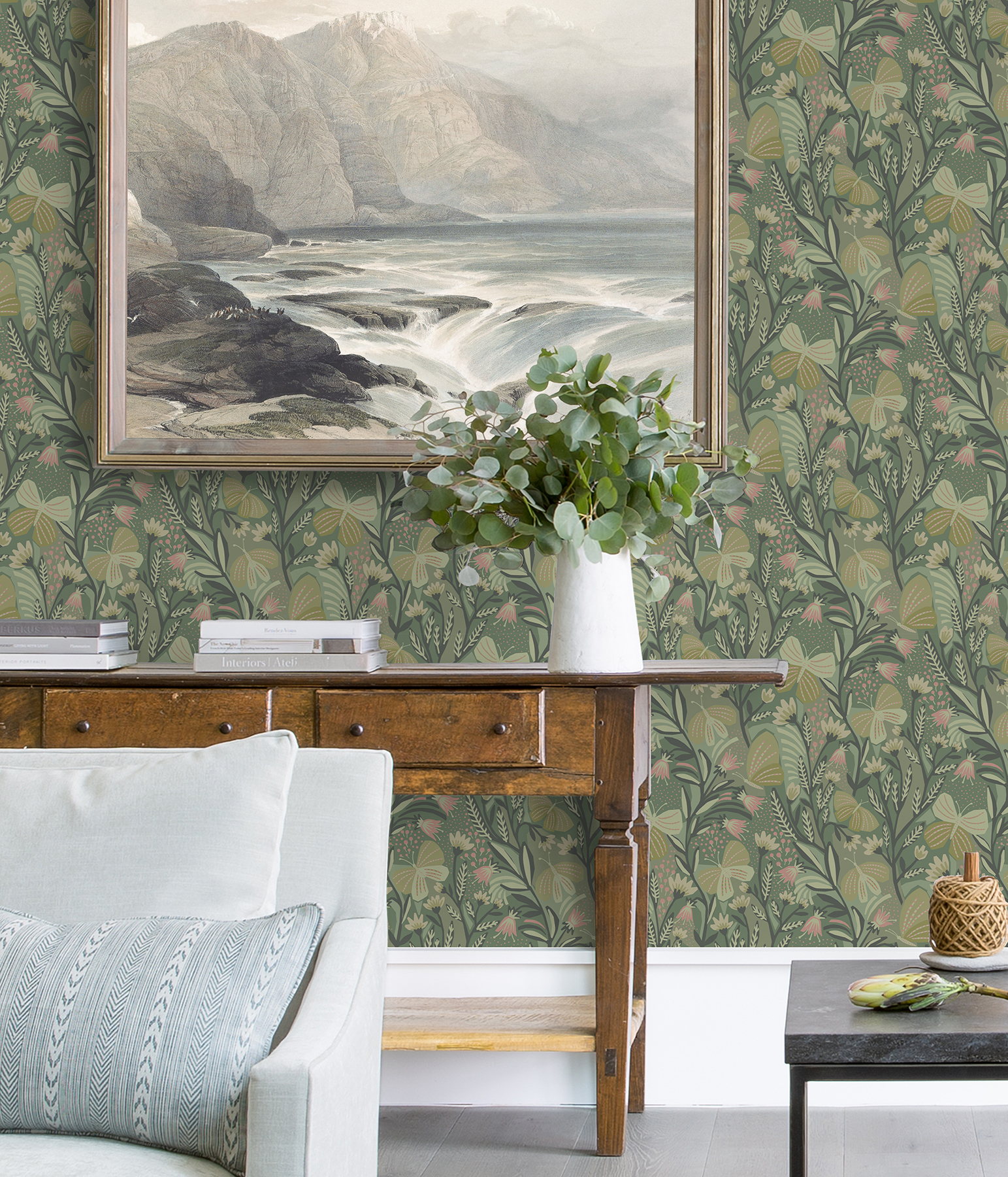 Sage Papillon Flutter Peel & Stick Wallpaper