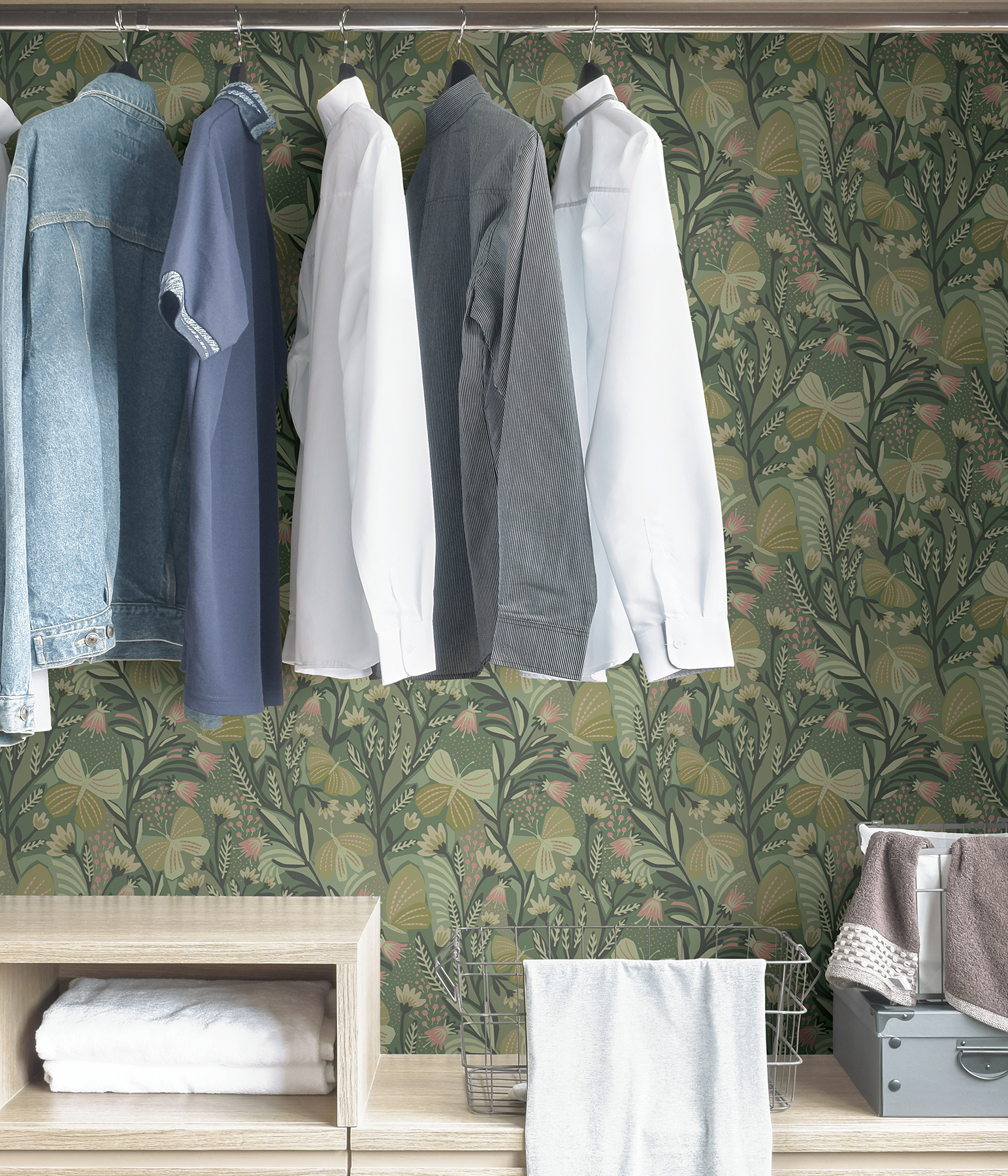Sage Papillon Flutter Peel & Stick Wallpaper