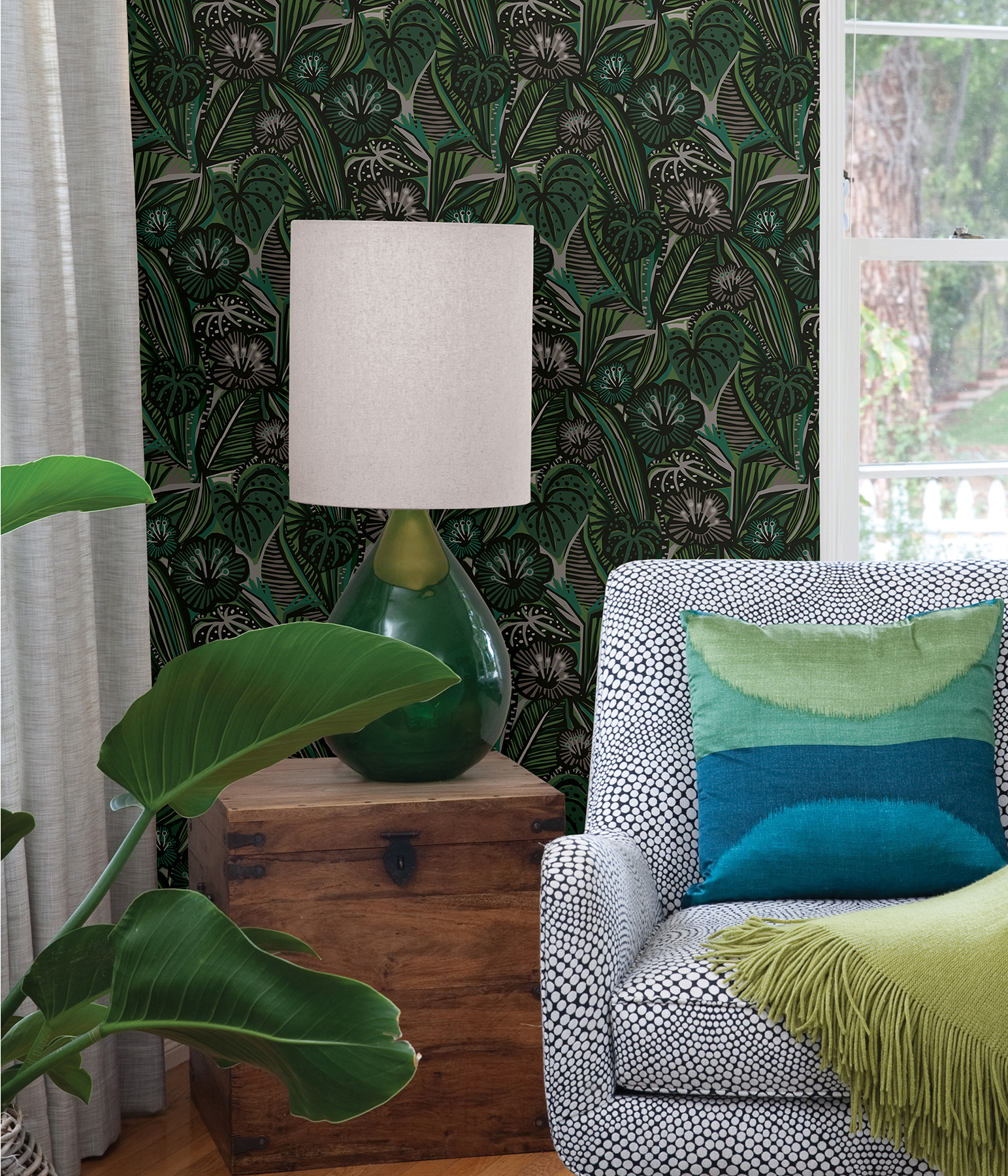 Greens Lotusland Peel & Stick Wallpaper