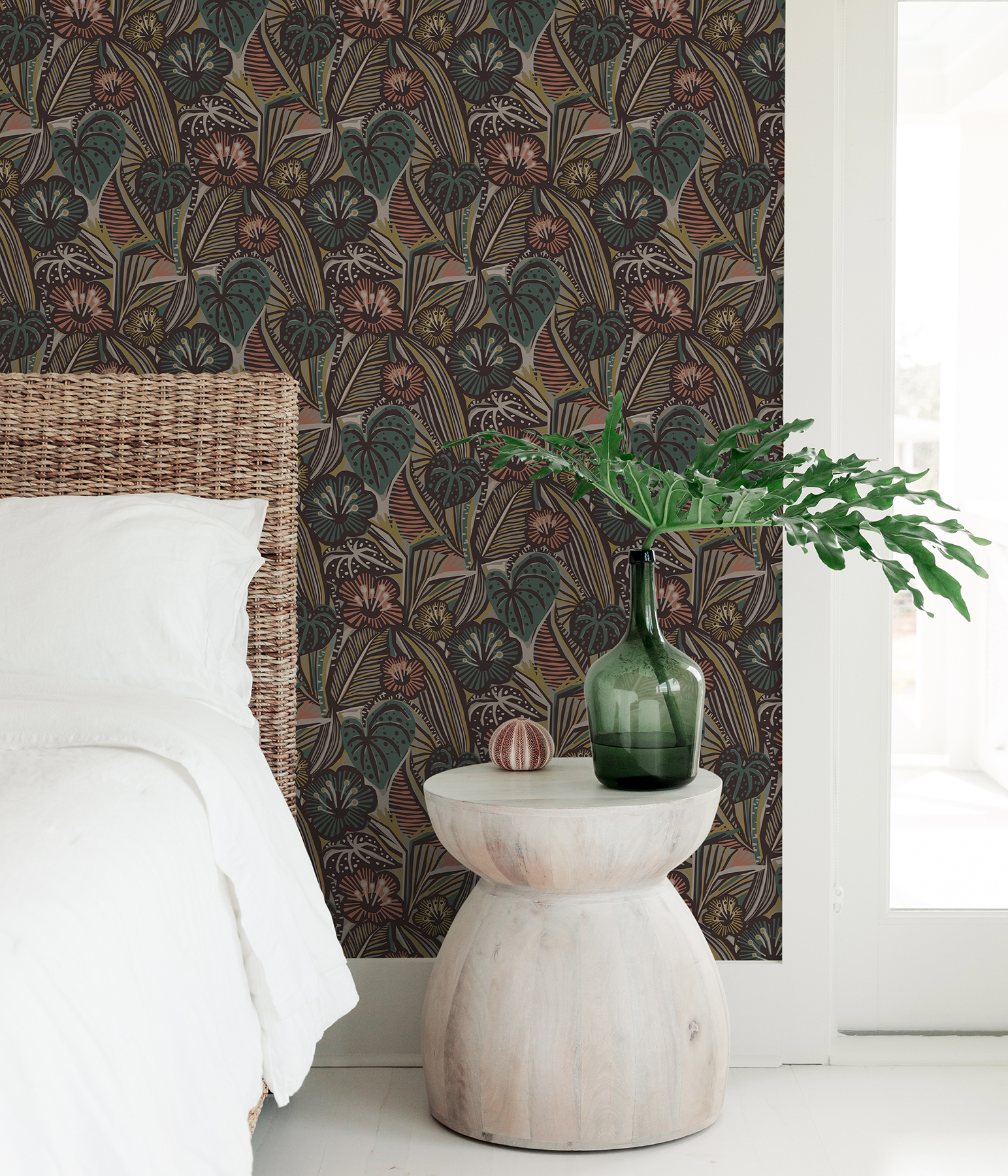 Coral Teal Lotusland Peel & Stick Wallpaper