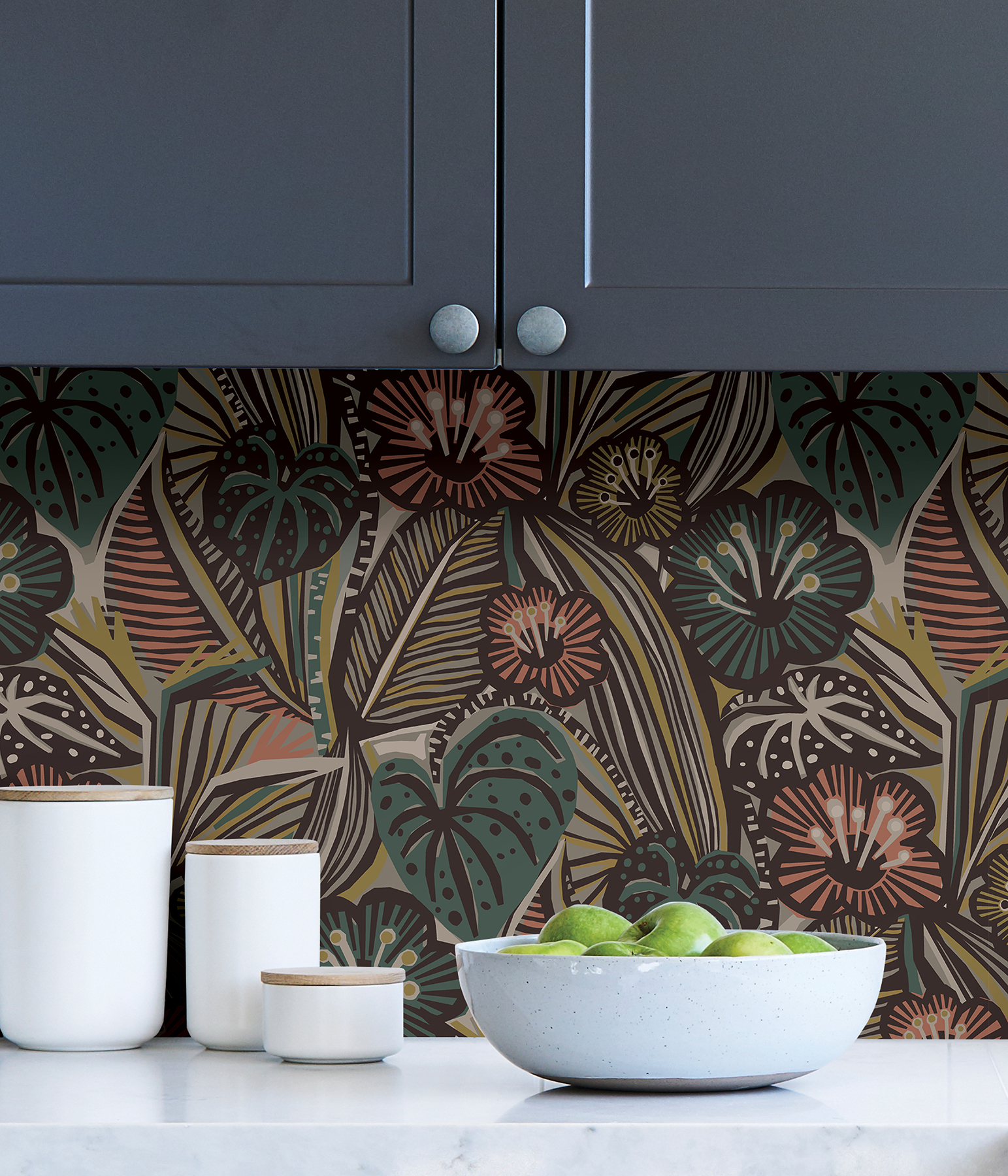 Coral Teal Lotusland Peel & Stick Wallpaper