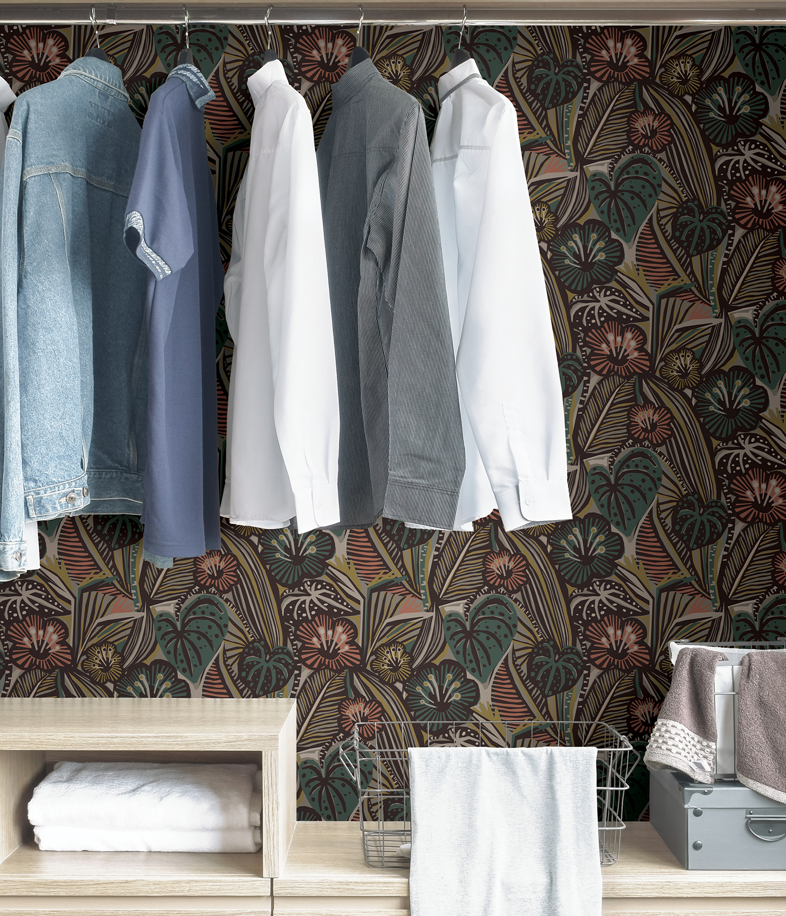 Coral Teal Lotusland Peel & Stick Wallpaper