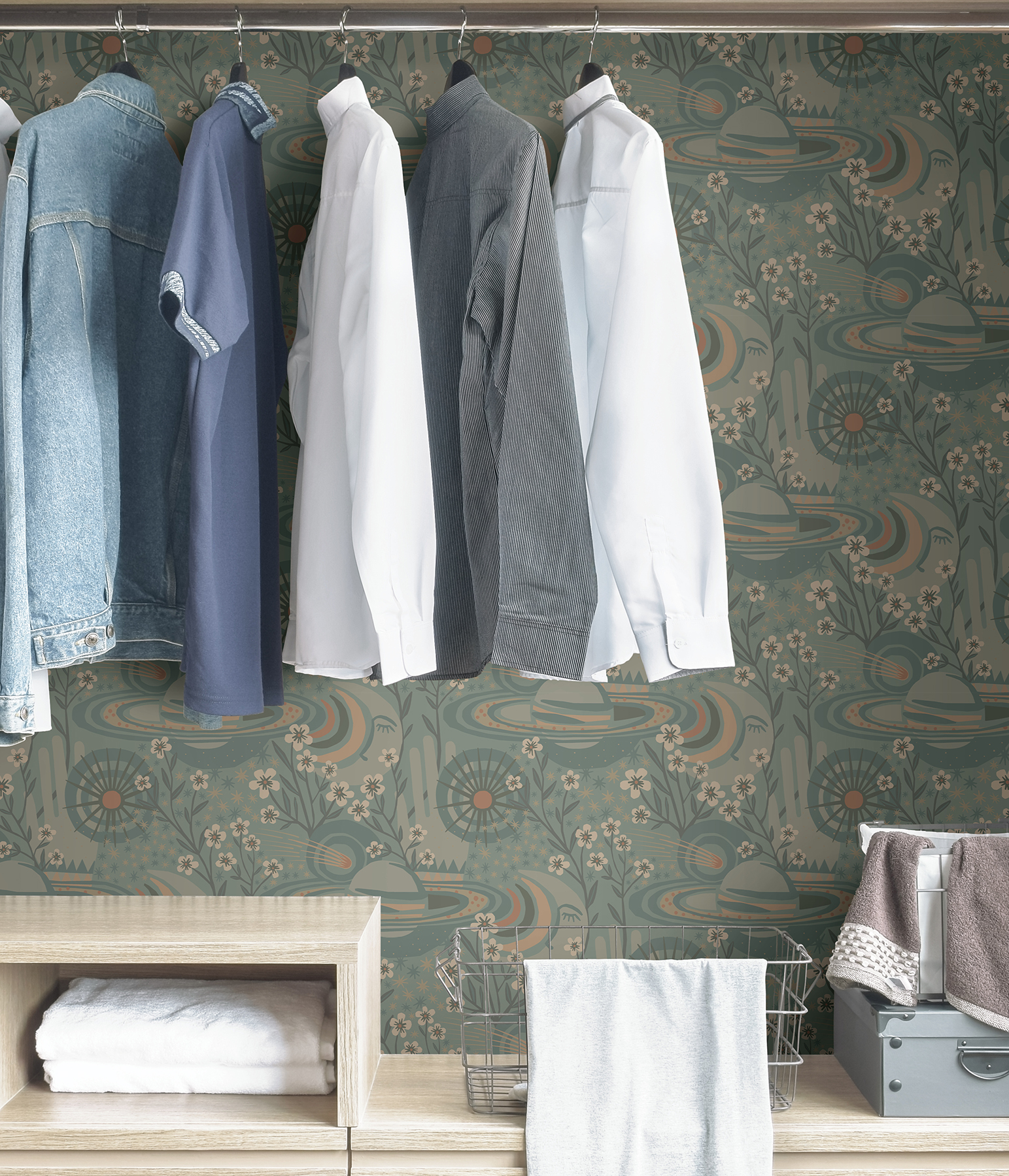 Teal Ethereal Cosmos Peel & Stick Wallpaper