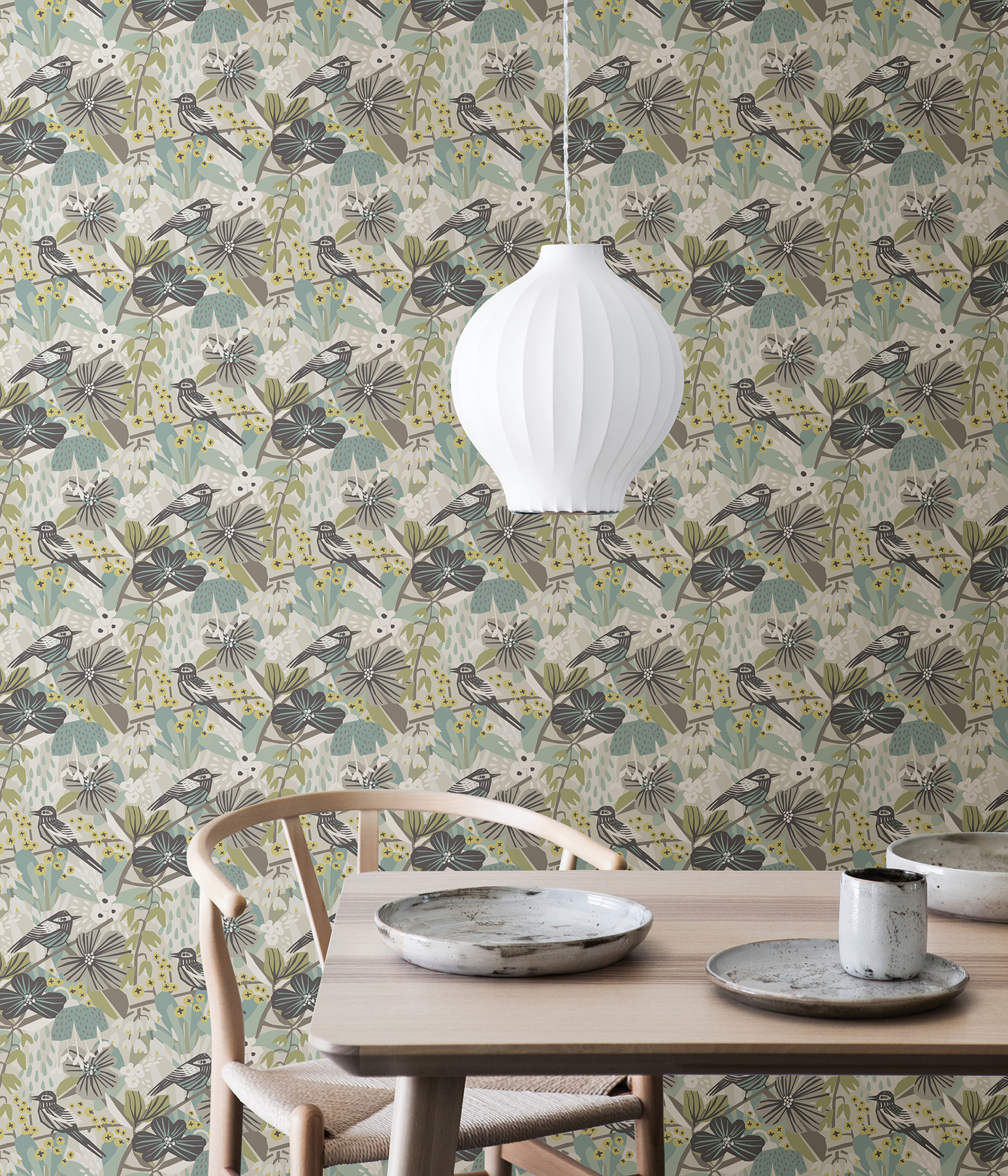 Grey Aqua Jaybird Peel & Stick Wallpaper