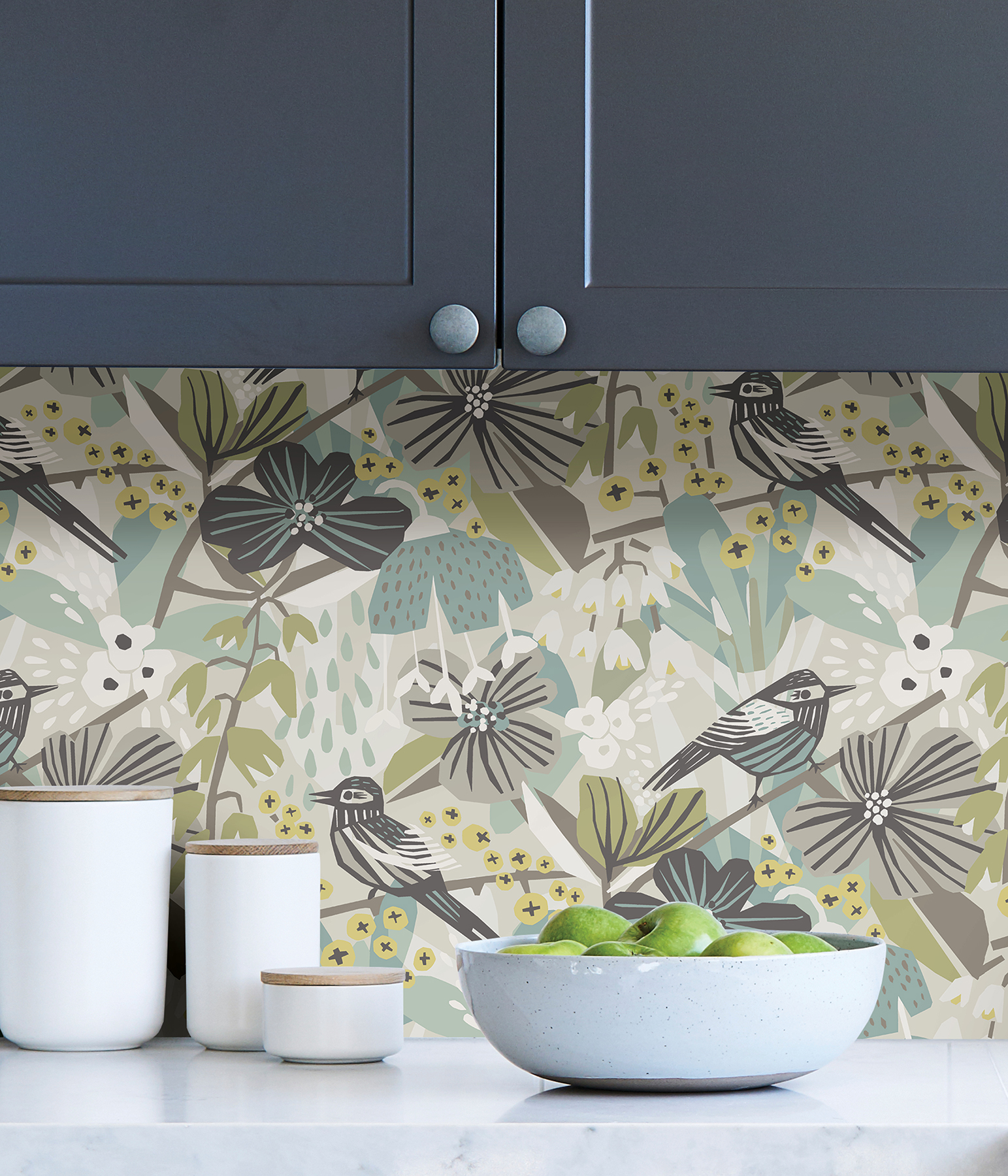 Grey Aqua Jaybird Peel & Stick Wallpaper