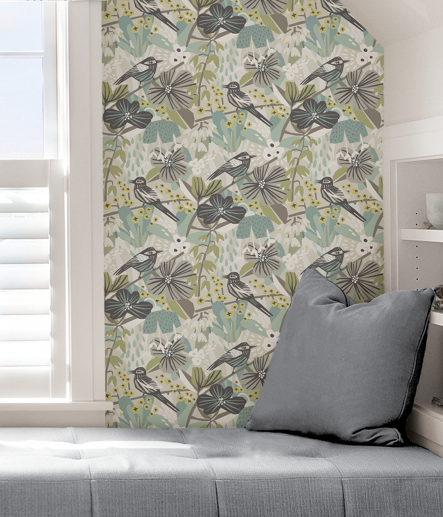 Grey Aqua Jaybird Peel & Stick Wallpaper