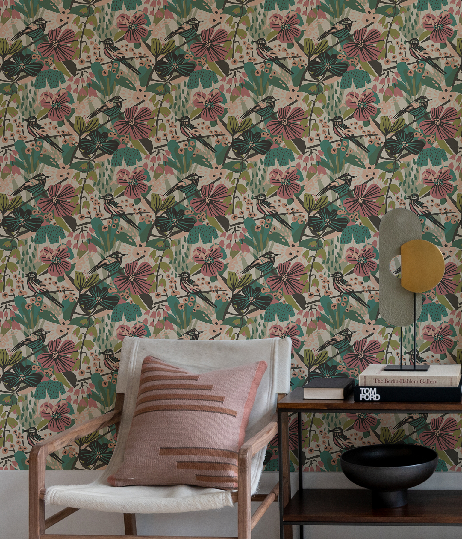 Teal Pink Jaybird Peel & Stick Wallpaper