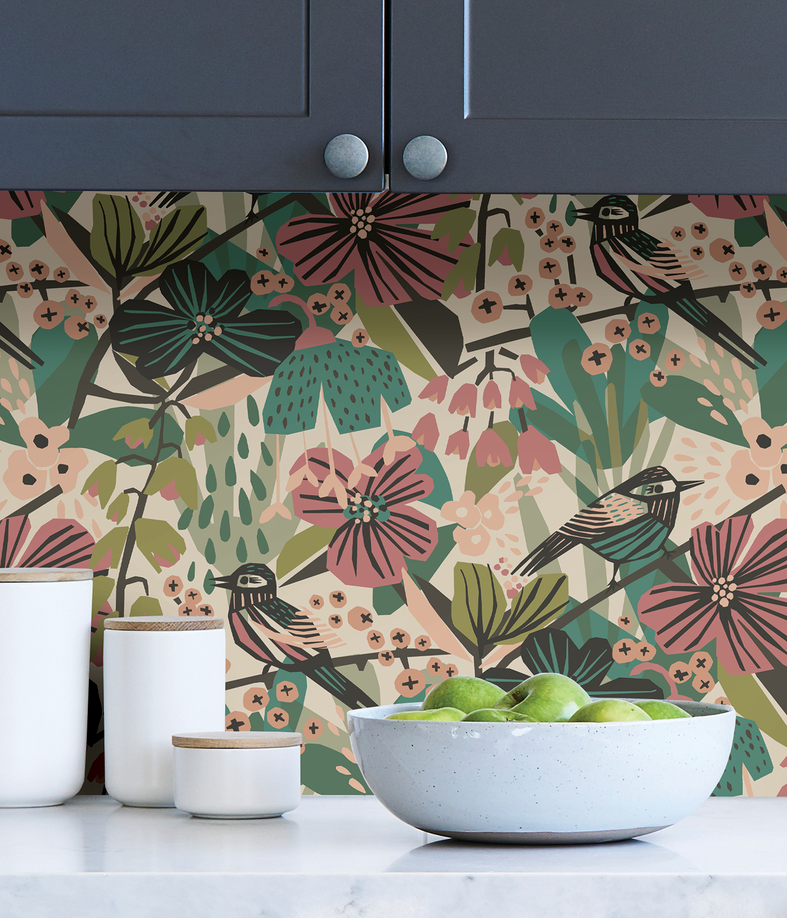 Teal Pink Jaybird Peel & Stick Wallpaper