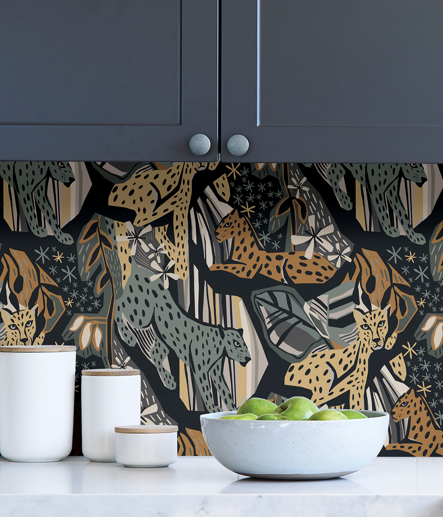 Navy Gold Cat Nap Peel & Stick Wallpaper