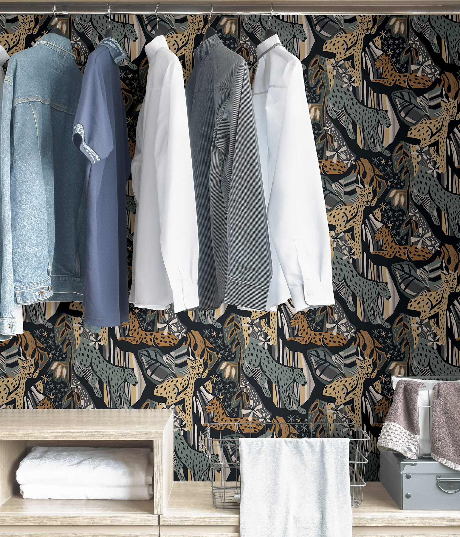 Navy Gold Cat Nap Peel & Stick Wallpaper
