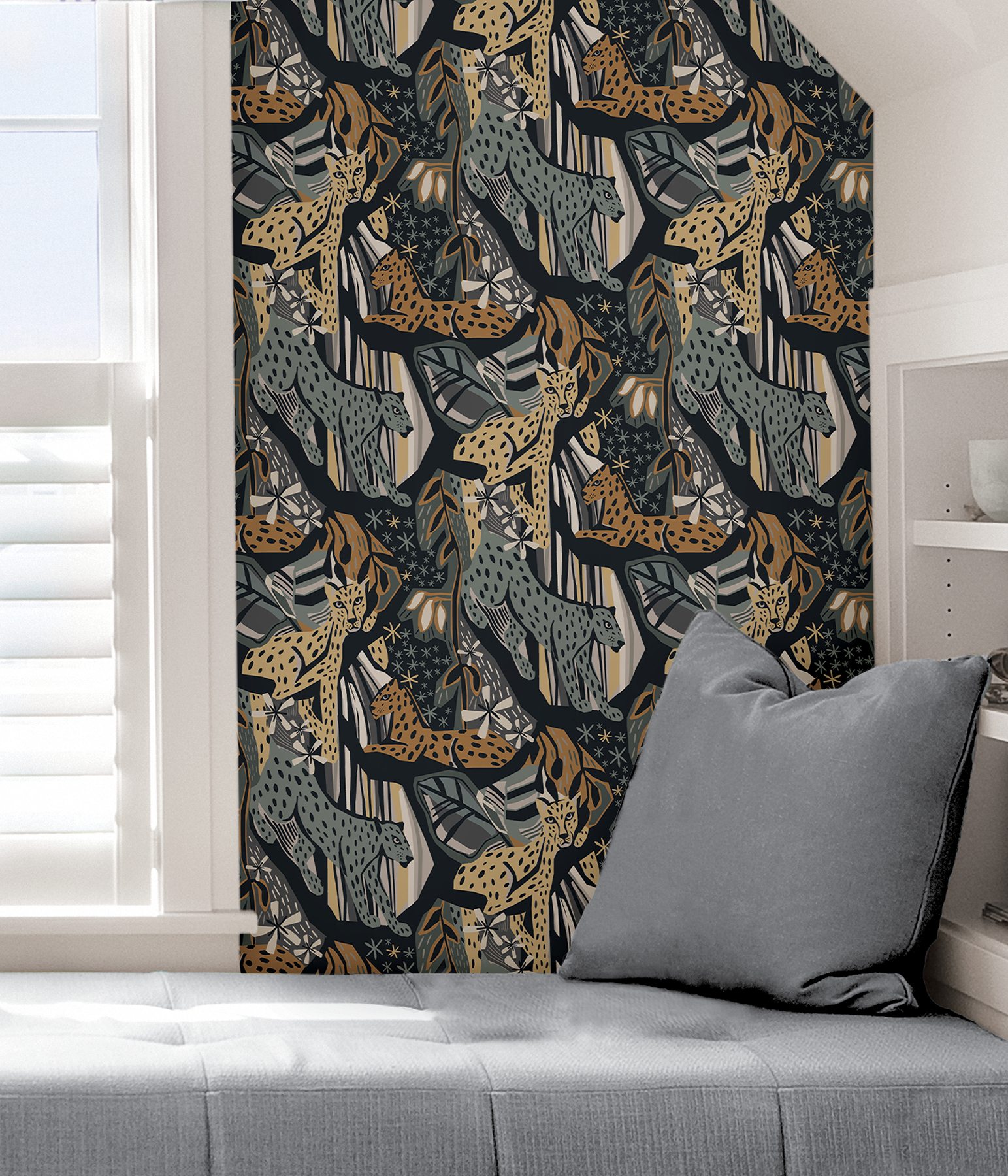Navy Gold Cat Nap Peel & Stick Wallpaper
