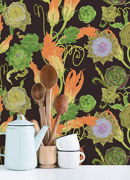 Black Artichoke Peel & Stick Wallpaper