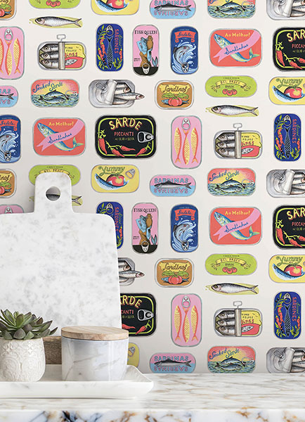 Cream Sardine Tins Peel & Stick Wallpaper