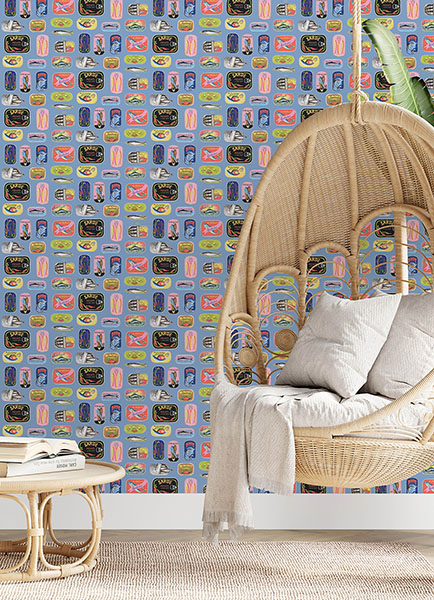 Blue Sardine Tins Peel & Stick Wallpaper