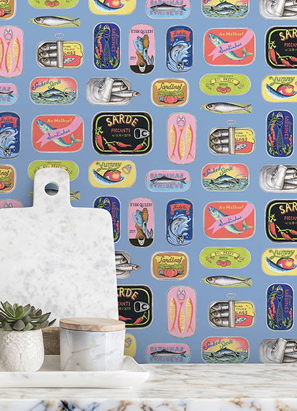 Blue Sardine Tins Peel & Stick Wallpaper