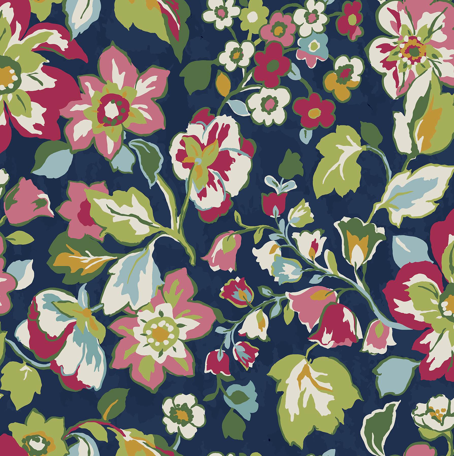 Navy Sunny Garden Peel & Stick Wallpaper