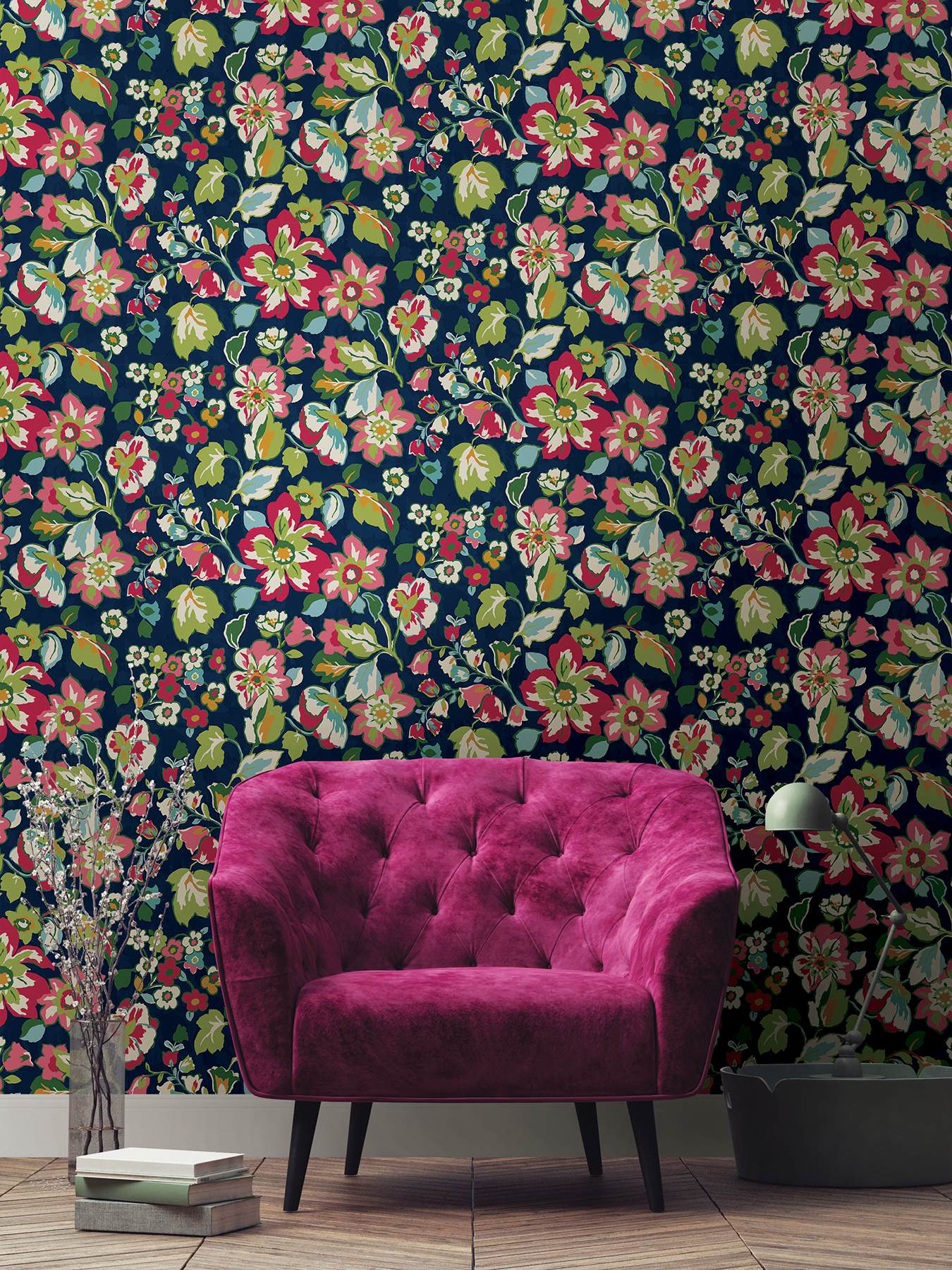 Navy Sunny Garden Peel & Stick Wallpaper