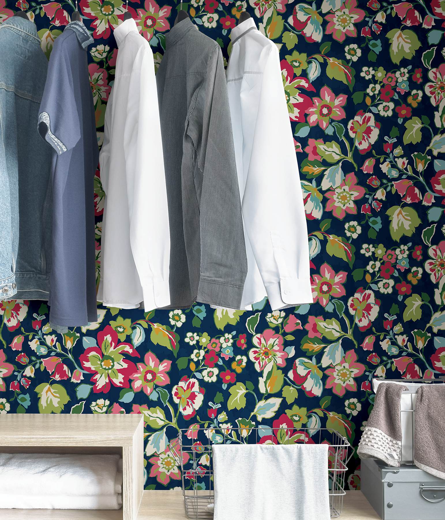 Navy Sunny Garden Peel & Stick Wallpaper