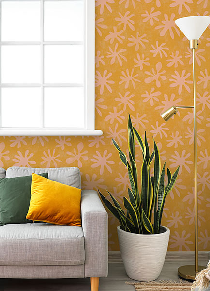 Orange Field of Flowers Peel & Stick Wallpaper