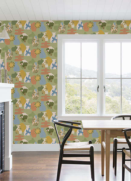 Sage Miracle Vases Peel & Stick Wallpaper