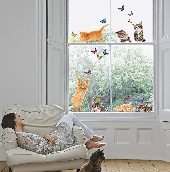 Playful Cats and Butterflies Window Decal