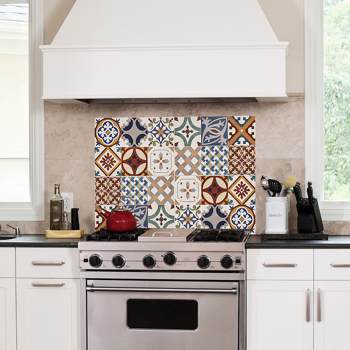 Red Azulejos Kitchen Panel