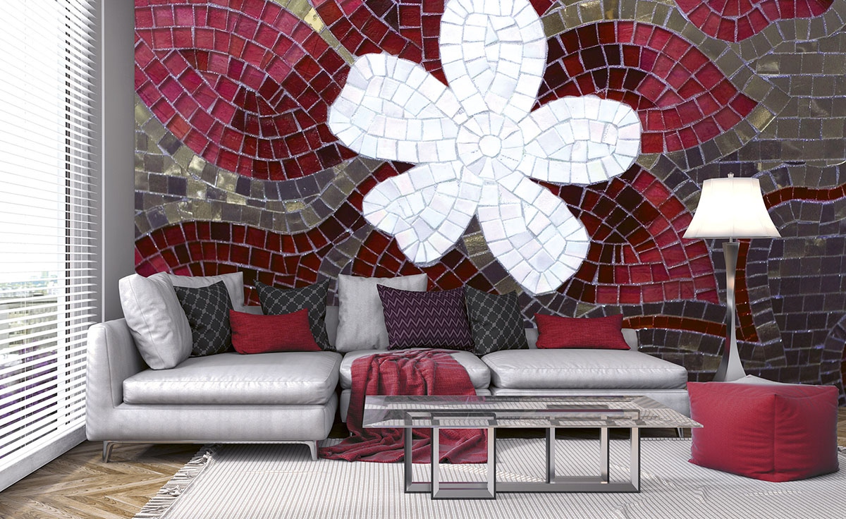Red Mosaic Wall Mural
