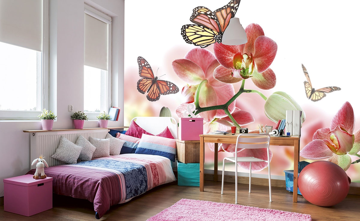 Orchids and Butterfly Wall Mural