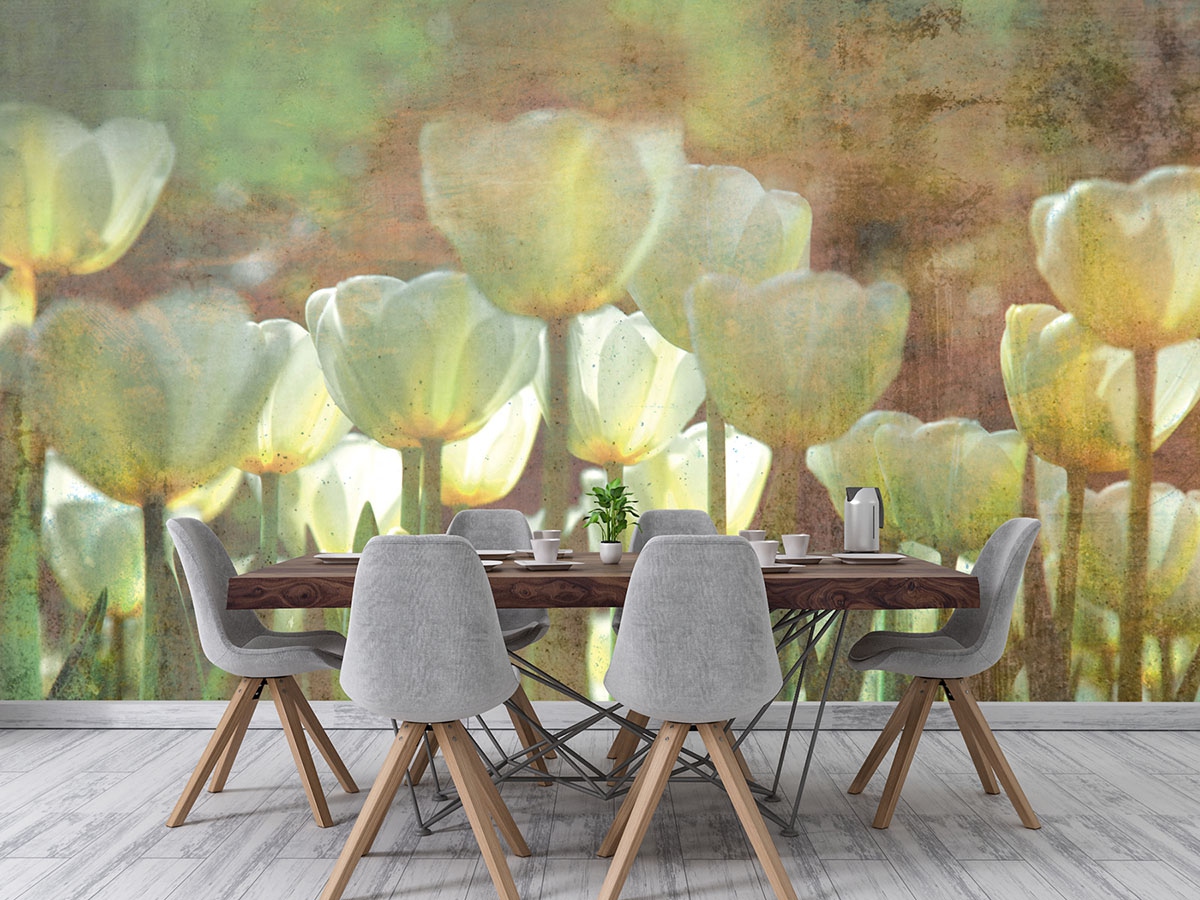 White Tulips Abstract Wall Mural