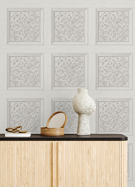 Carved Floral White Peel & Stick Wallpaper