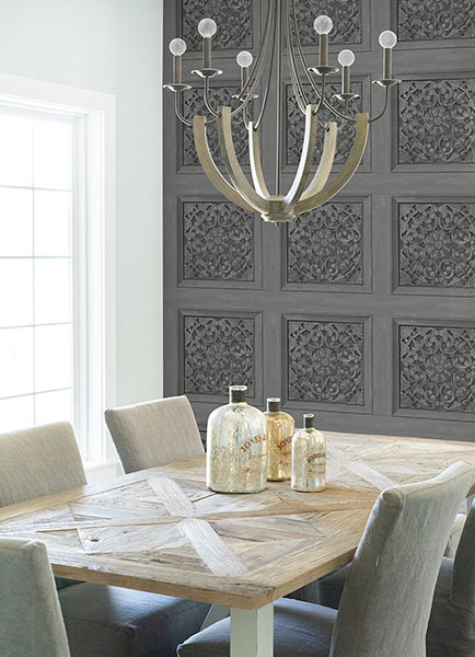 Carved Floral Grey Peel & Stick Wallpaper