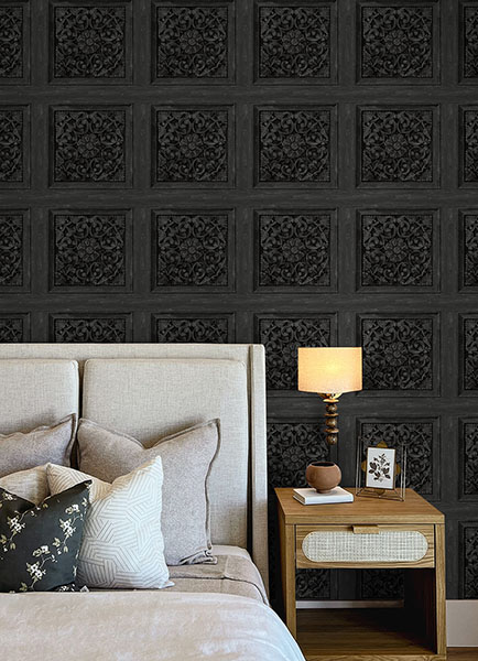 Carved Floral Black Peel & Stick Wallpaper