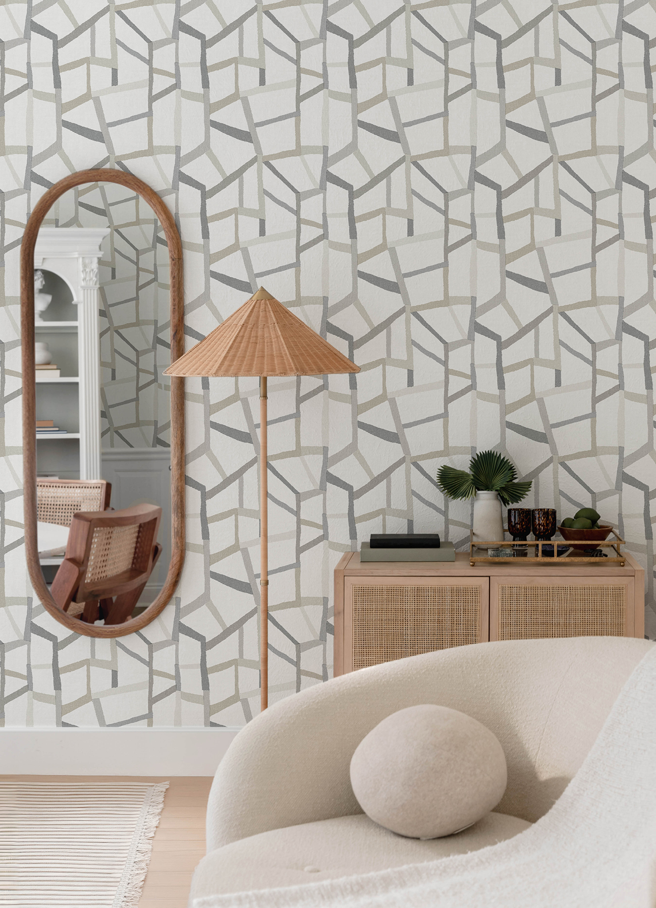 Tate Grey Geometric Linen Wallpaper