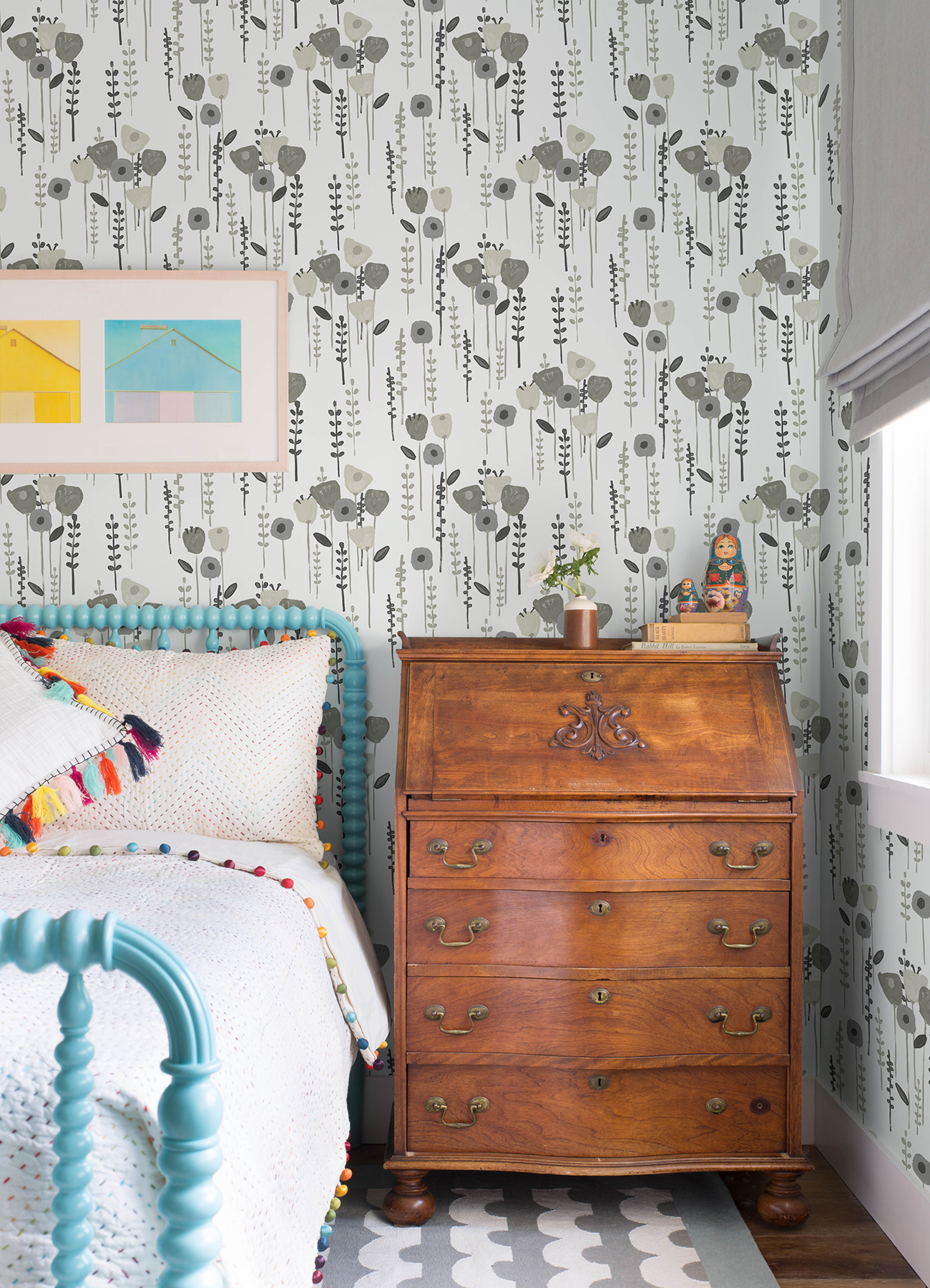 Mabel Grey Floral Field Wallpaper