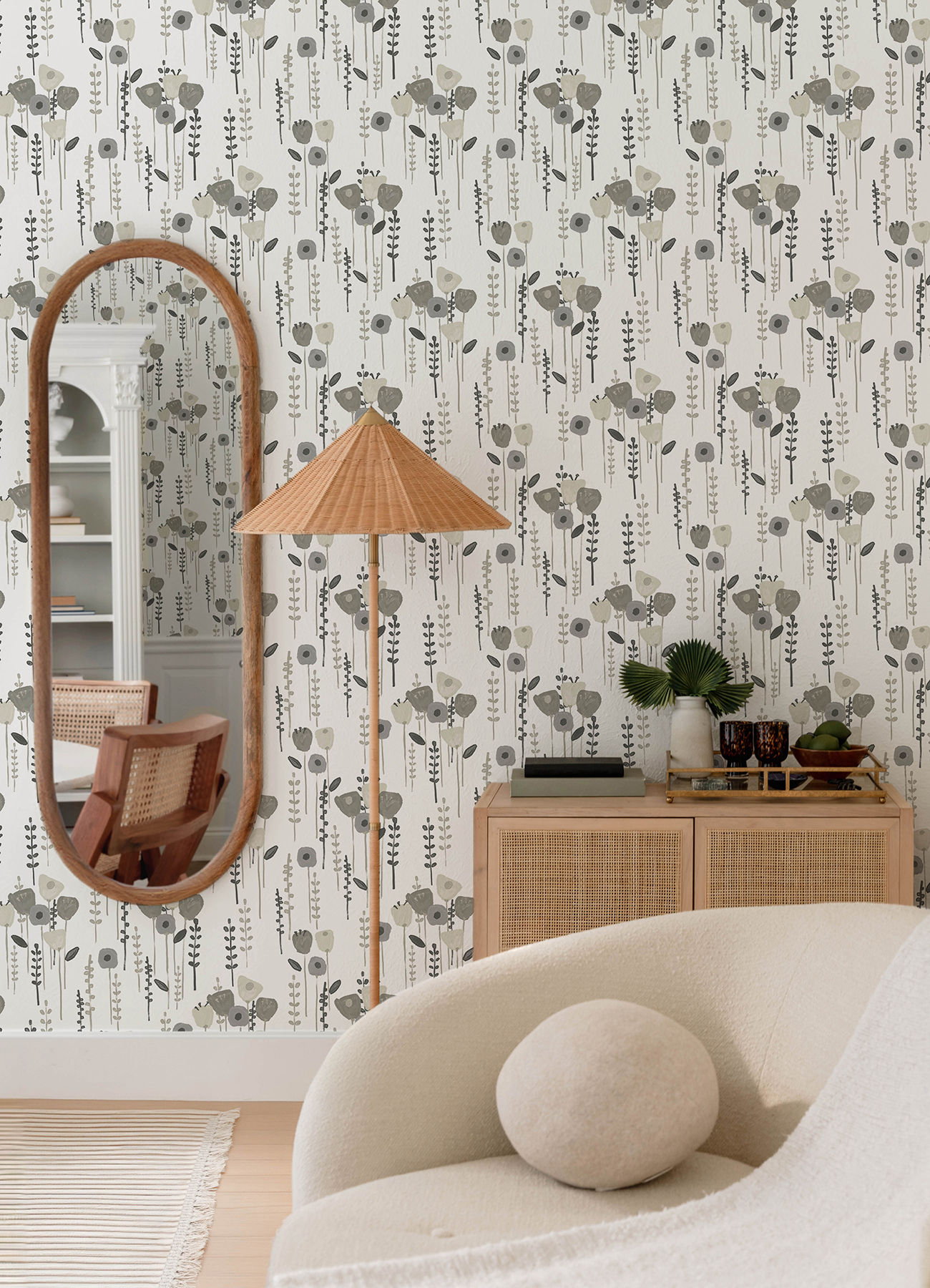 Mabel Grey Floral Field Wallpaper