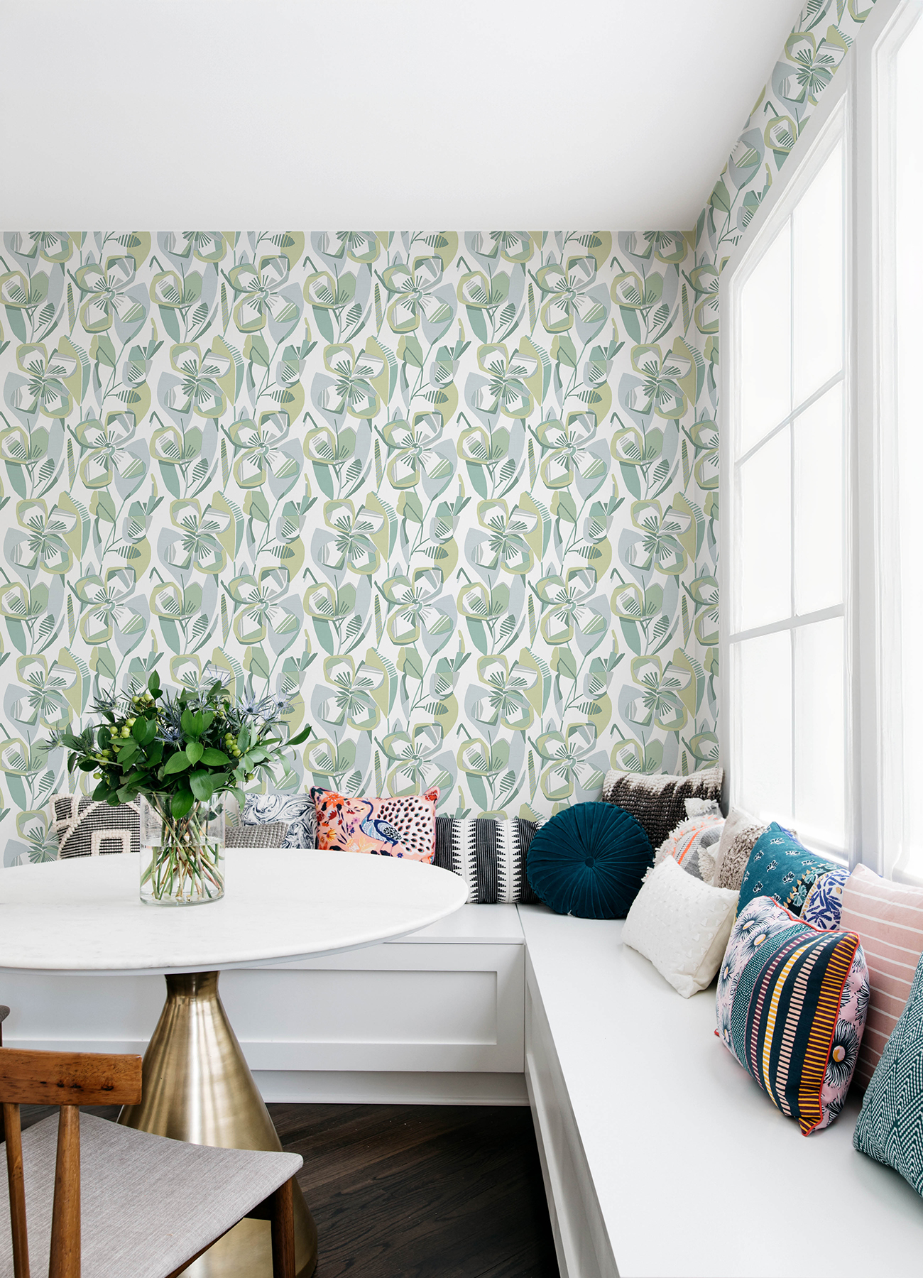 Nathalie Light Green Abstract Blooms Wallpaper