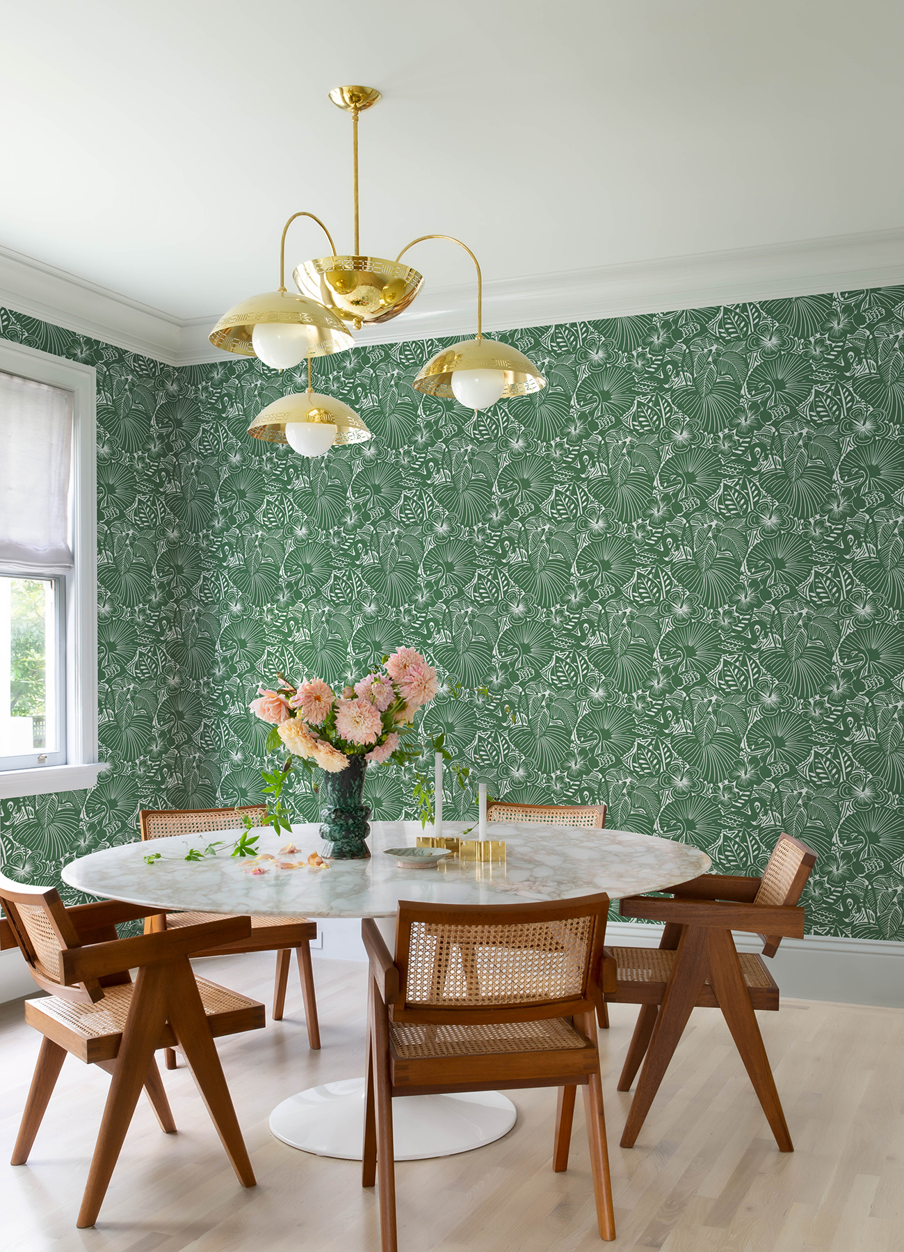 Idalia Green Floral Flamingo Wallpaper