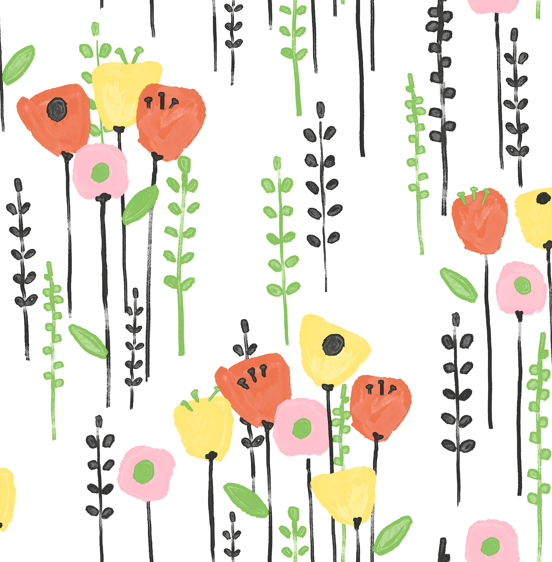 Mabel Yellow Floral Field Wallpaper
