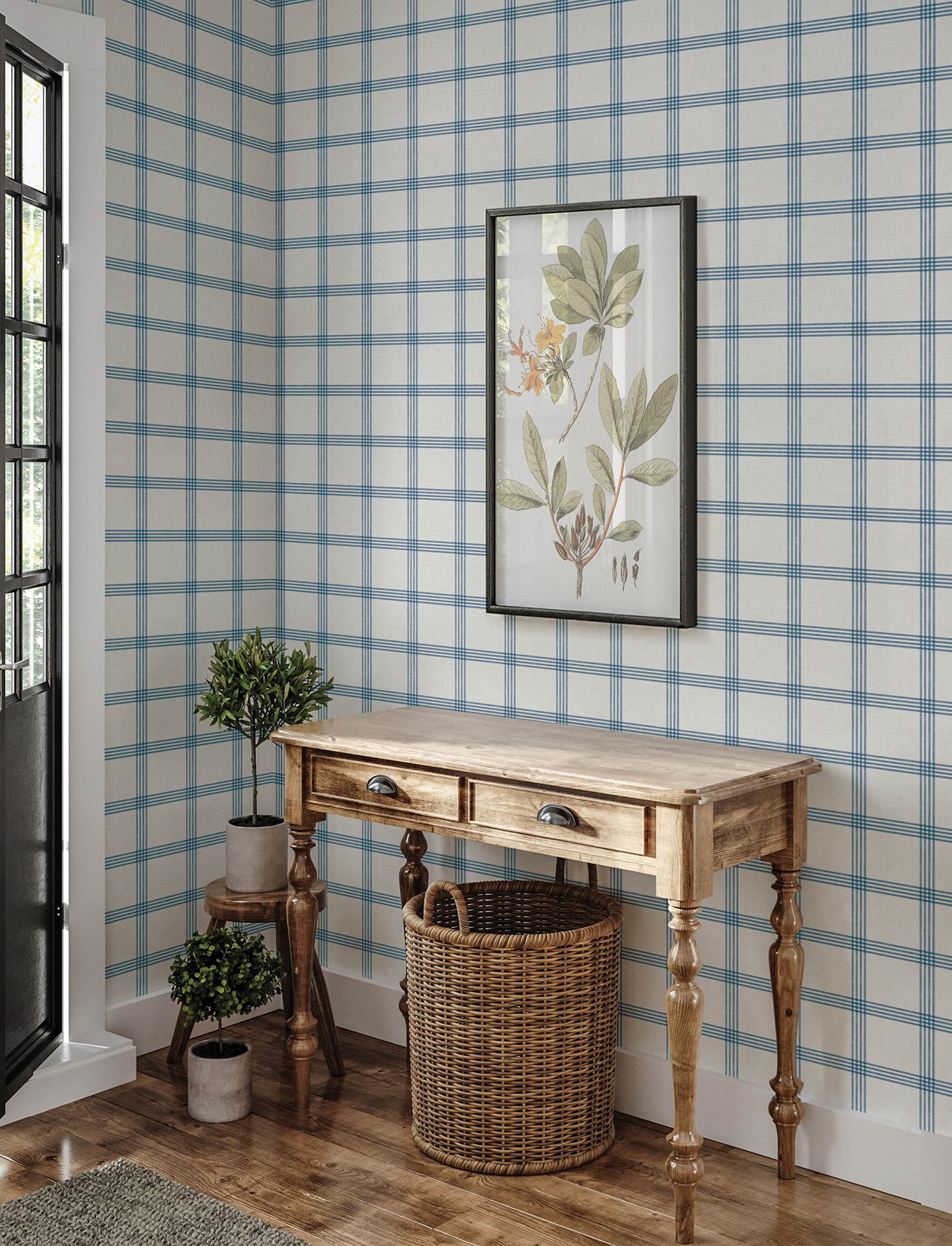 Twain Denim Plaid Wallpaper