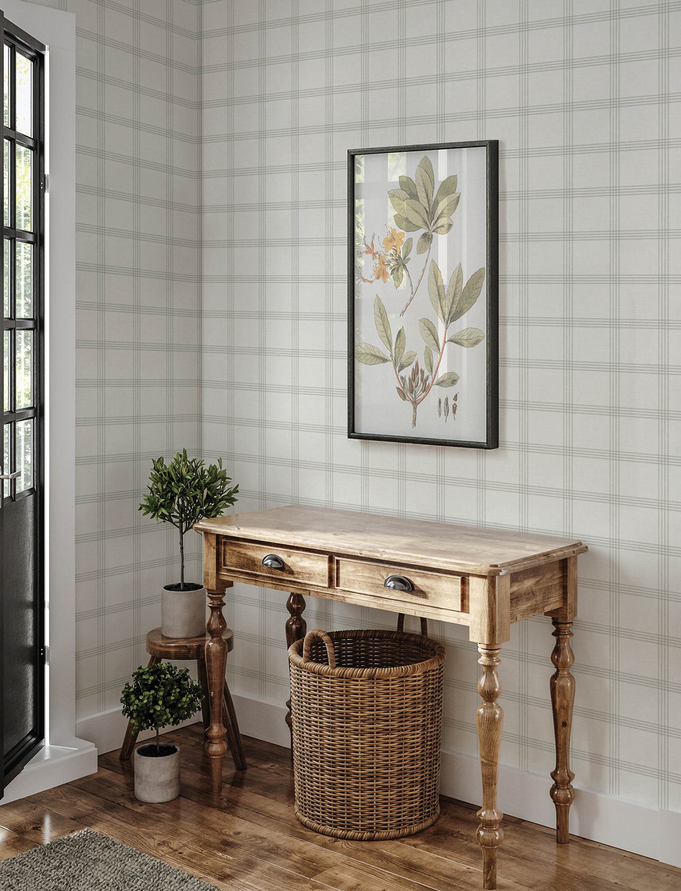 Twain Light Grey Plaid Wallpaper