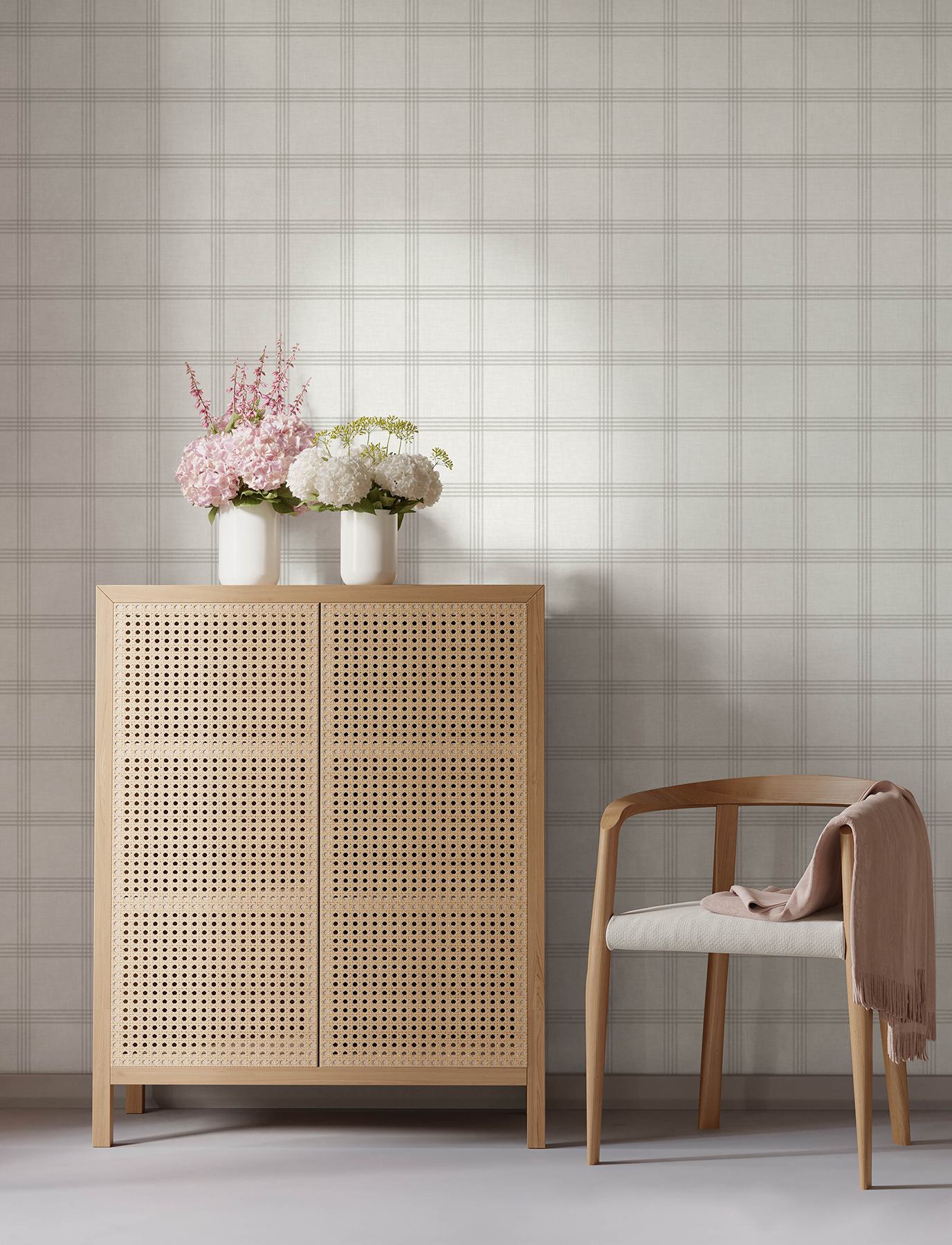 Twain Light Grey Plaid Wallpaper