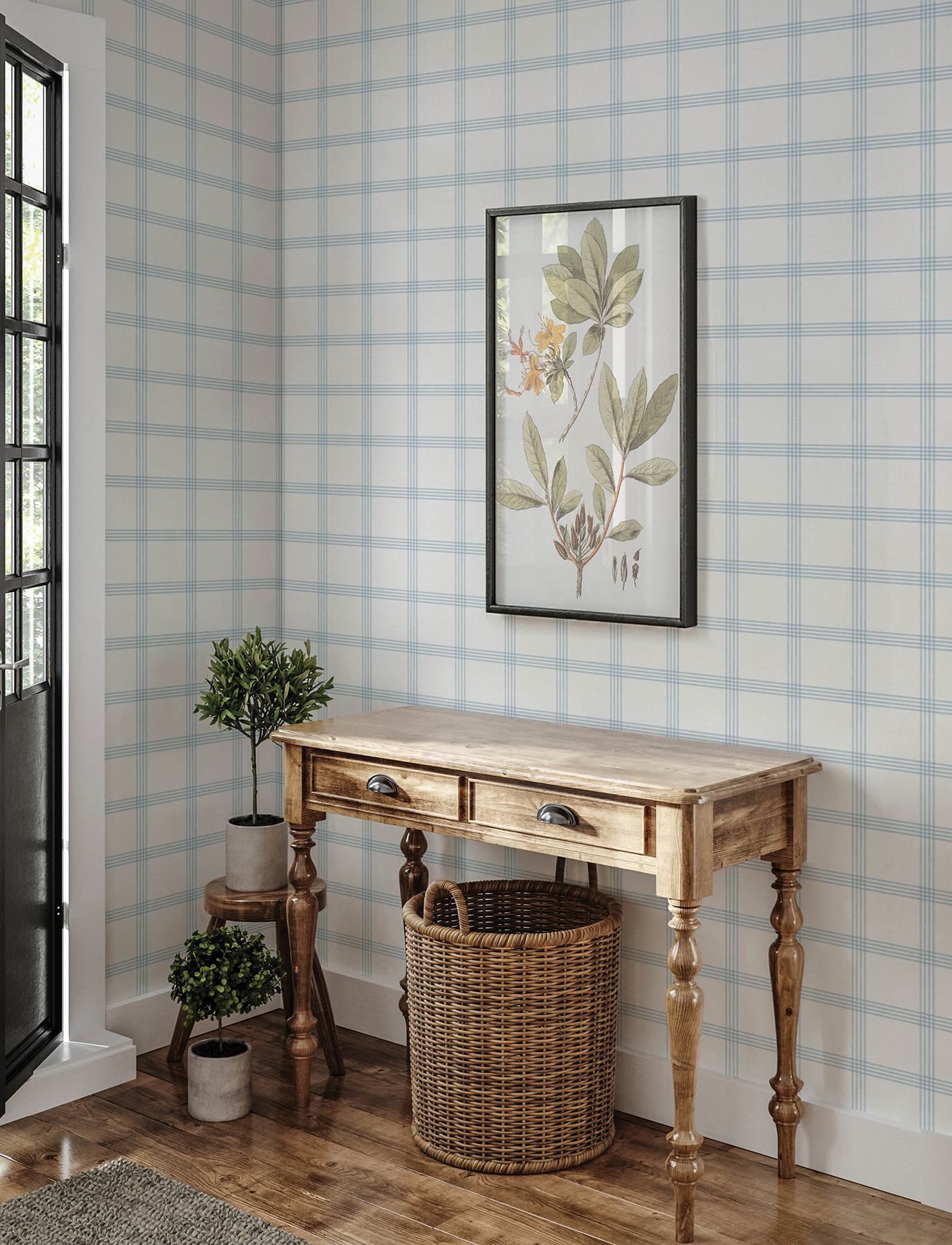 Twain Light Blue Plaid Wallpaper